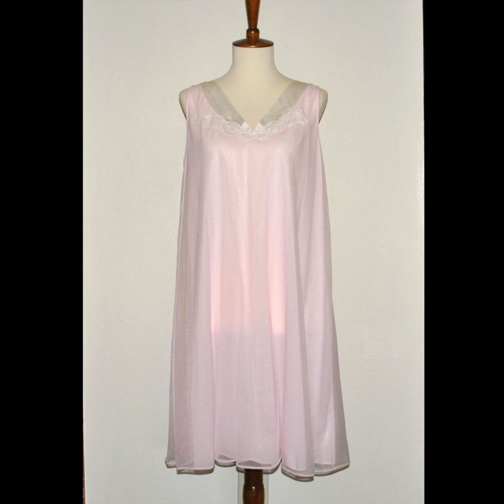 Vintage Sears Peignoir Set Size Small 32-34 Pink & White Short Nightie & Robe - Picture 3 of 15